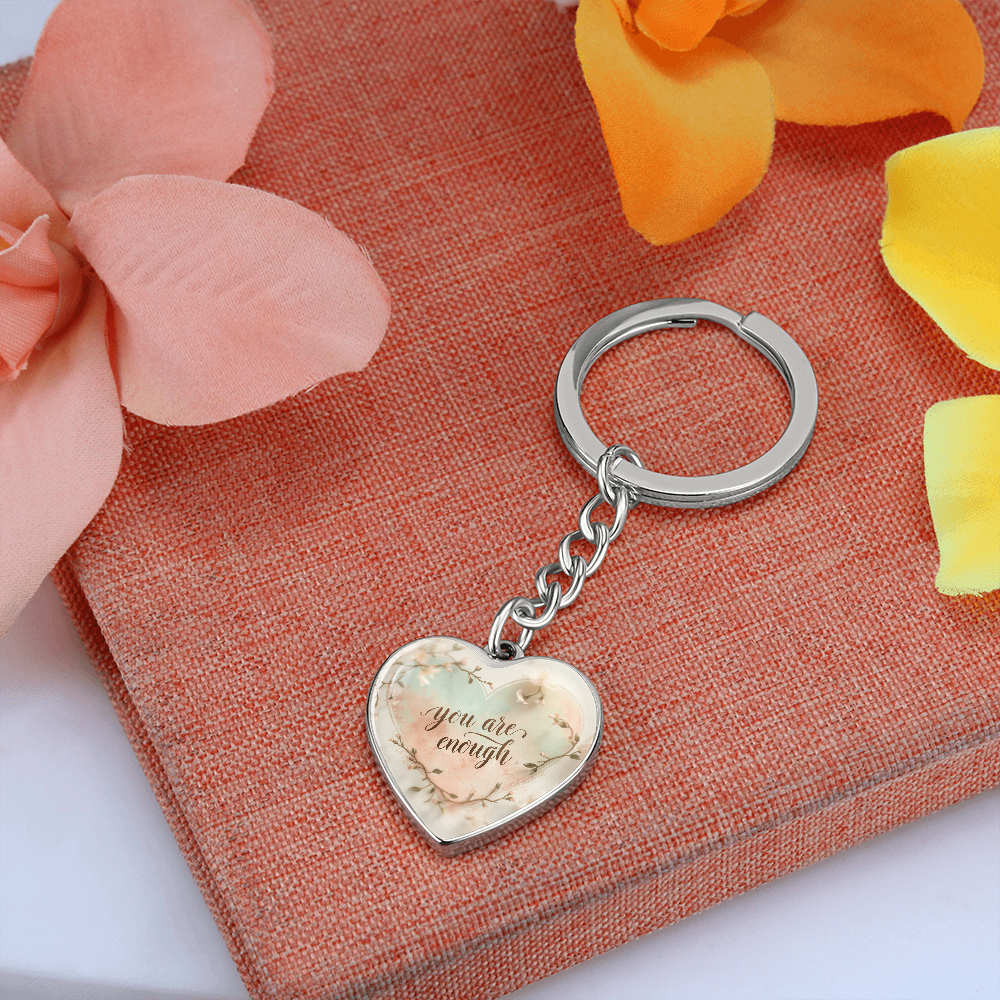 Heart Shaped You Are Enough Keychain With Gold Finish