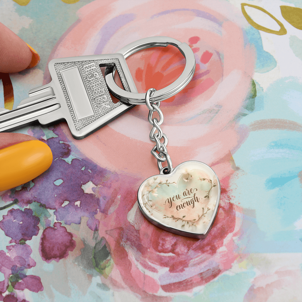Heart Shaped You Are Enough Keychain With Gold Finish