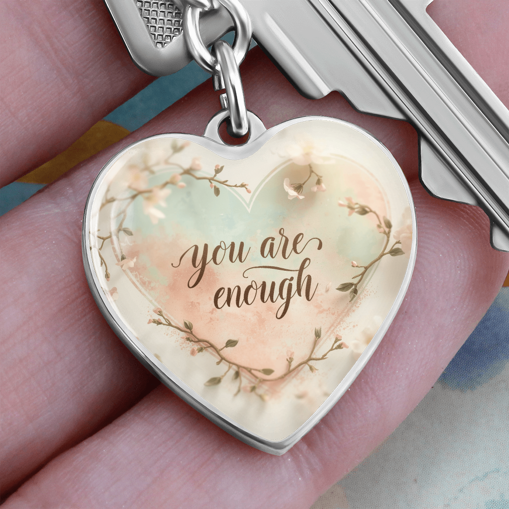 Heart Shaped You Are Enough Keychain With Gold Finish