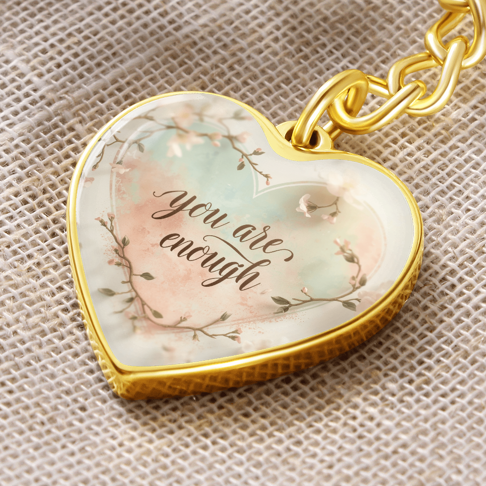 Heart Shaped You Are Enough Keychain With Gold Finish