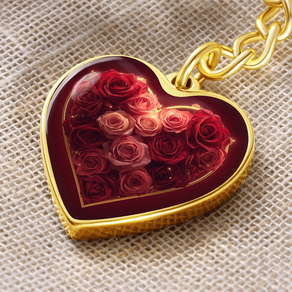 Cheeky Heart Roses Key Chain Dome Bloom Keepsake Romance