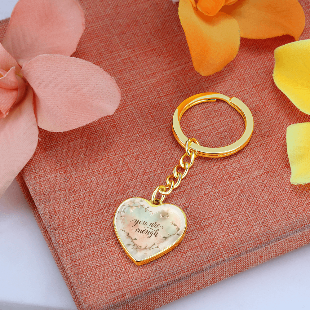Heart Shaped You Are Enough Keychain With Gold Finish