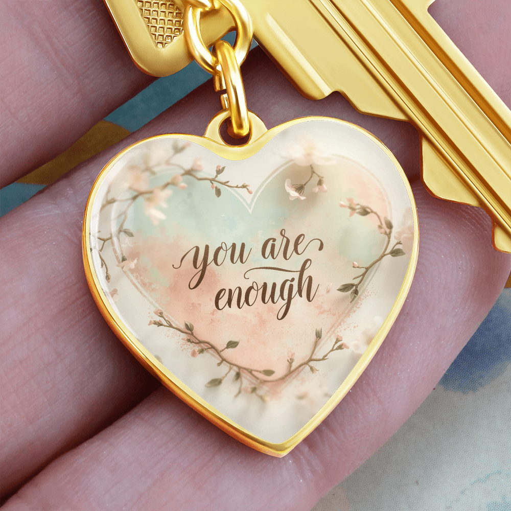 Heart Shaped You Are Enough Keychain With Gold Finish
