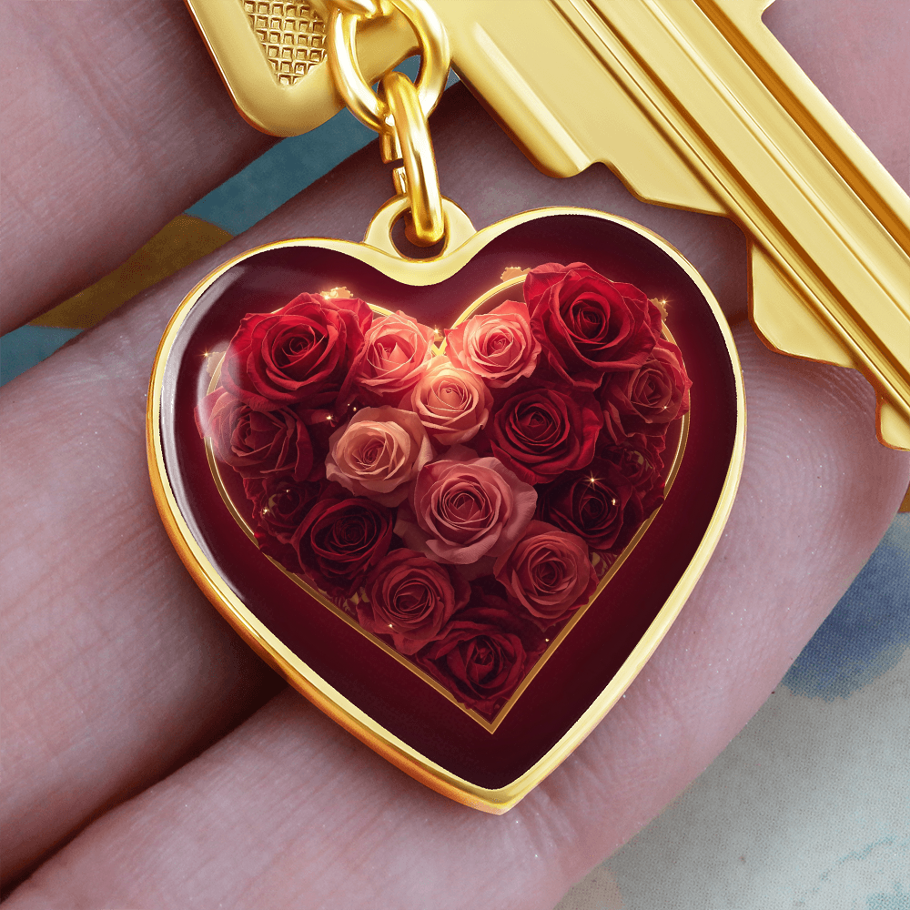 Cheeky Heart Roses Key Chain Dome Bloom Keepsake Romance