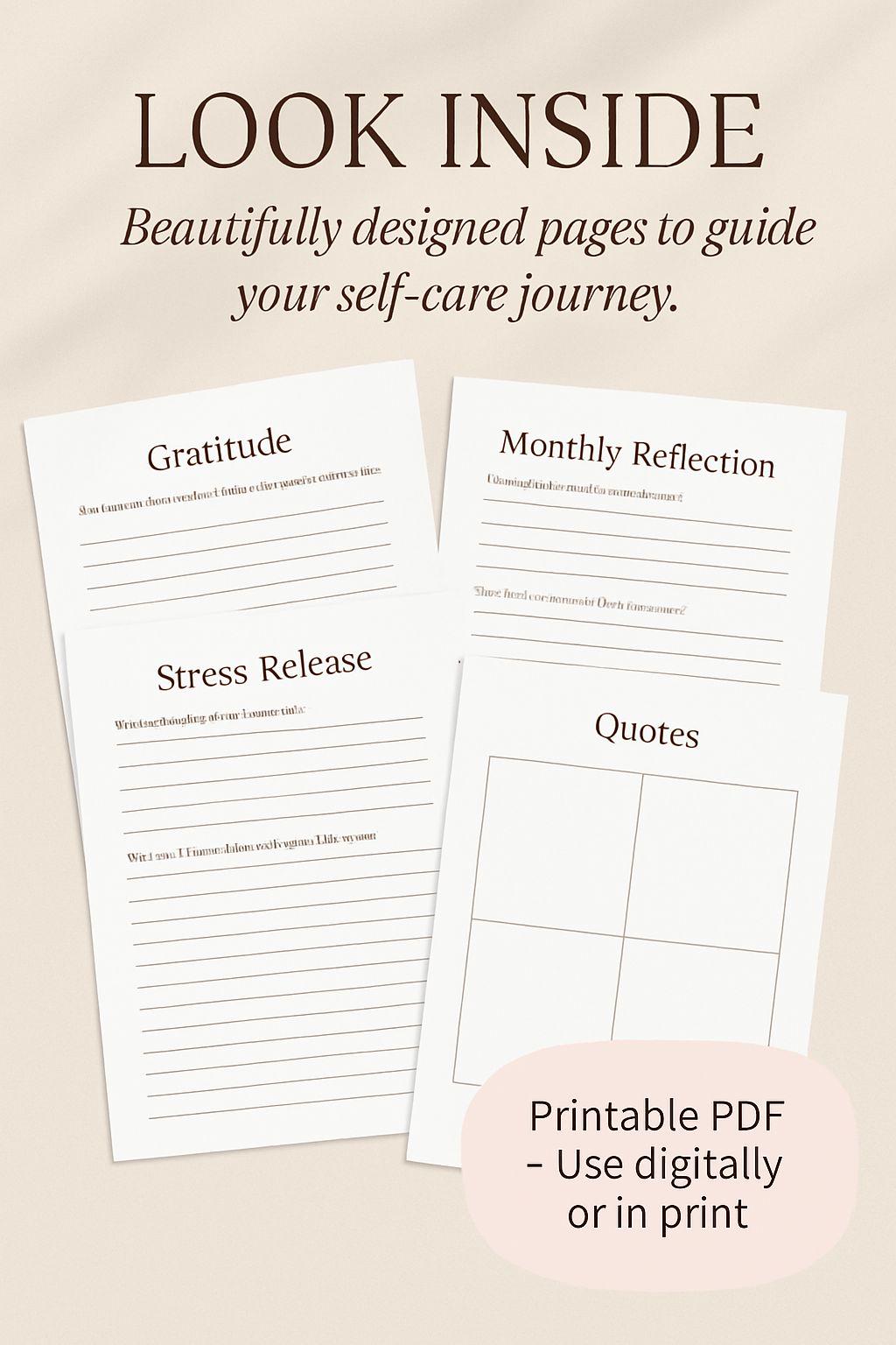 Self-Care Journal | 30-Day Therapy Journal | Guided Prompts, Mood and Habit Tracker PDF, Daily Reflection & Gratitude Journal
