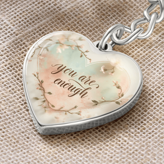 Heart Shaped You Are Enough Keychain With Gold Finish