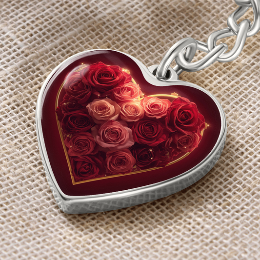 Cheeky Heart Roses Key Chain Dome Bloom Keepsake Romance