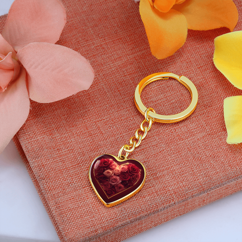 Cheeky Heart Roses Key Chain Dome Bloom Keepsake Romance