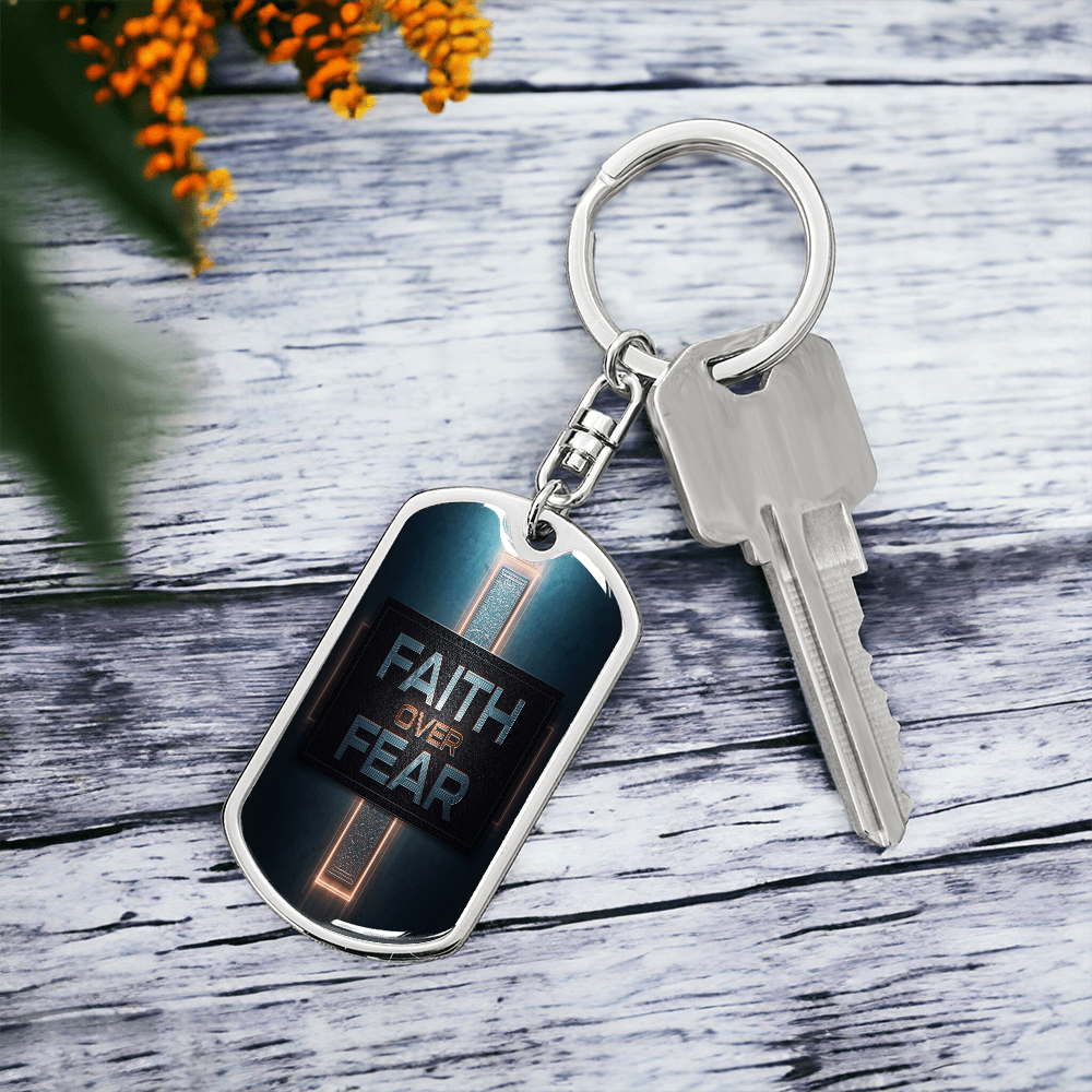 Bold Faith Over Fear Key Chain Surgical Steel Gold Finish