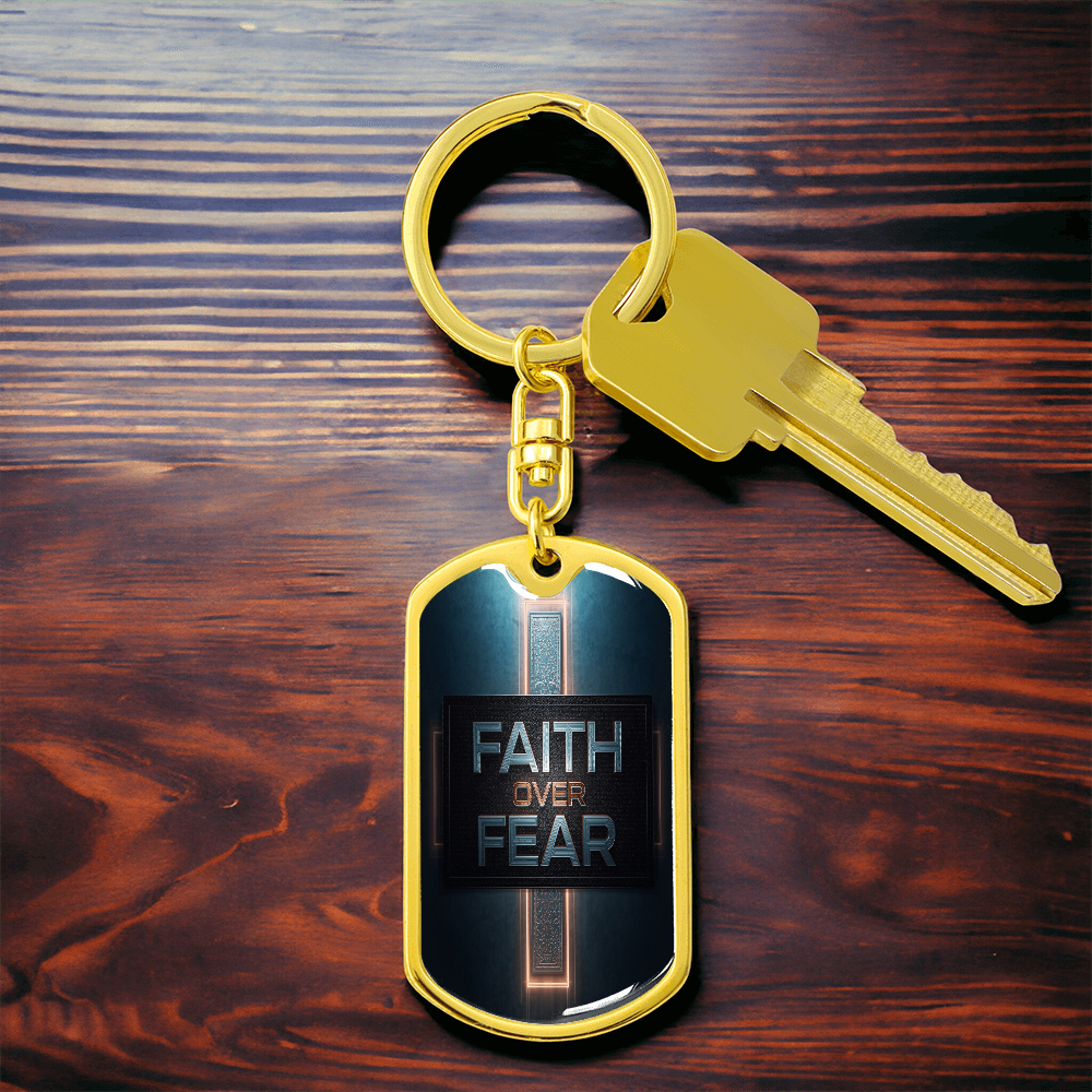 Bold Faith Over Fear Key Chain Surgical Steel Gold Finish
