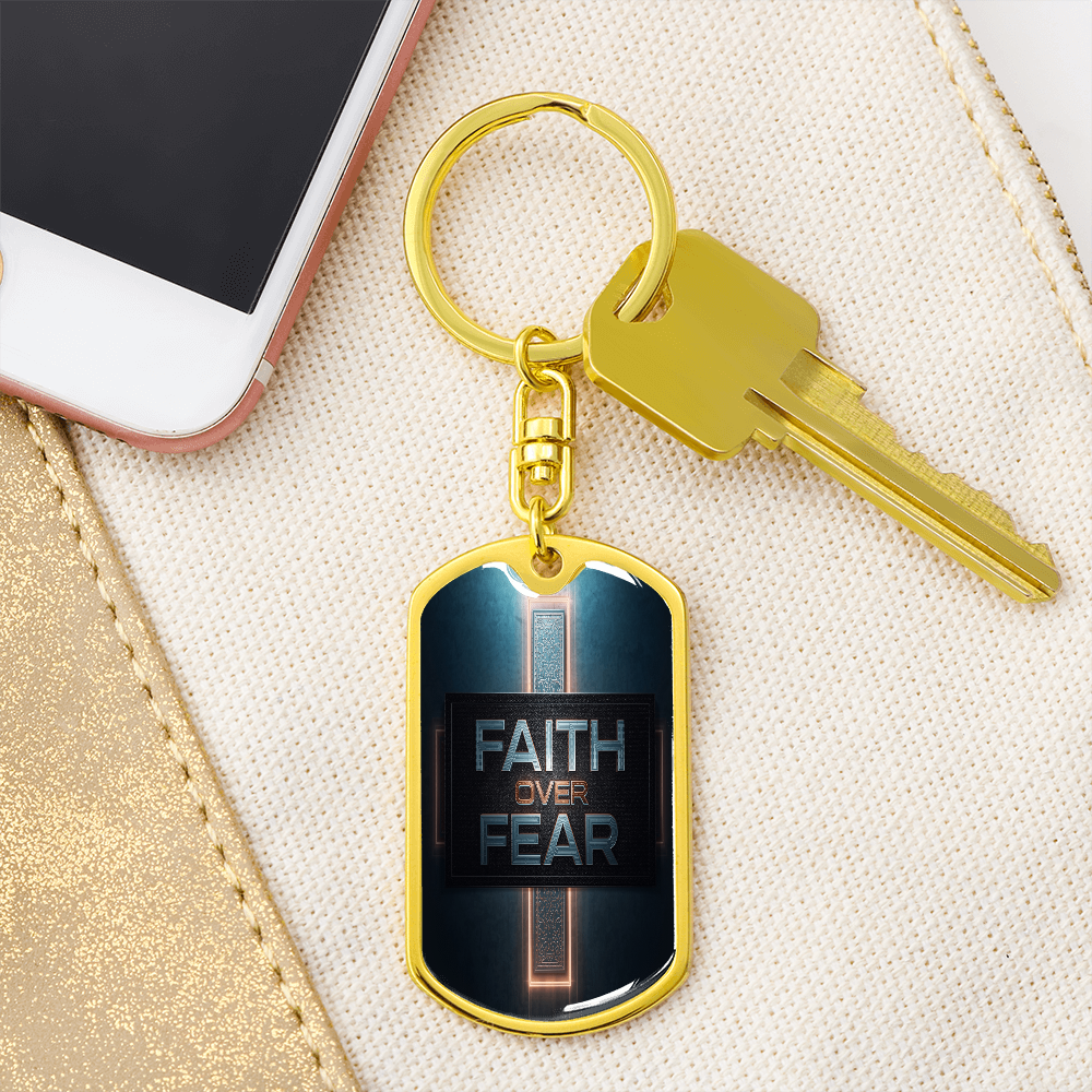 Bold Faith Over Fear Key Chain Surgical Steel Gold Finish
