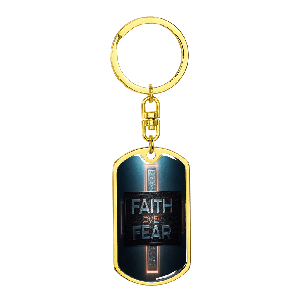 Bold Faith Over Fear Key Chain Surgical Steel Gold Finish